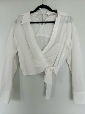 Vince White Tie-Front Cropped Button-Up Blouse
